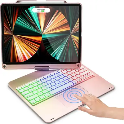 F17 Keyboard Case with Touchpad for iPad Pro 12.9 inch 6th Generation 2022, Compatible with iPad Pro 12.9 inch 5th Gen 2021 / 4th Gen 2020 / 3rd Gen 2018, Rainbow Backlits, Apple Pencil Holder - Rose Gold F129-ATS