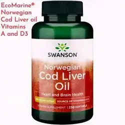 Cod Liver Oil, Supplement Promoting Bone, Skin Health, Vision Support, Immune System Function, Vitamin A & D, omega 3, omega3, 250 Softgels Norwegian Cod Liver oil