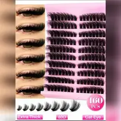 160pcs Individual Eye Lash Clusters, 80D D Curl 8-16mm