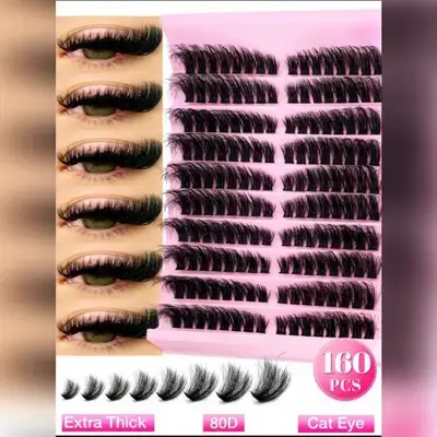 160pcs Individual Eye Lash Clusters, 80D D Curl 8-16mm