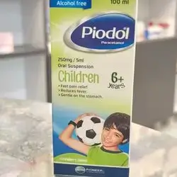 piodol paracetamol 250mg/5ml children +6 years strawberry flavour fast pain relief , reduces fever 100ml