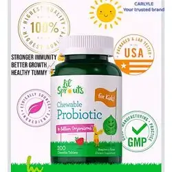 Probiotics for Kids and Adults, 6 Billion CFUs, Raspberry Flavor probiotic, kids & children & Men&Women Probiotics, stronger immunity, better growth, healthier gut, fight infections and diseases, 200 Chewables probiotics