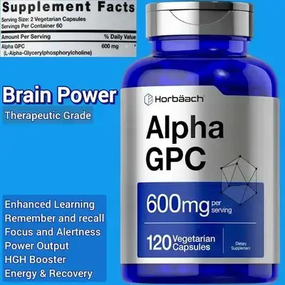 Horbäach Alpha GPC, 600mg, Choline Supplement, Supports Learning Ability, Memory, Focus and Clarity, Alpha gpc, 120 Caps alpha gpc 