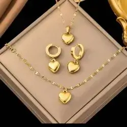 Heart Design Necklace, Bracelet And Earrings