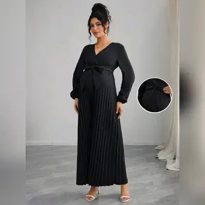 Momance Pregnant Women's Solid Color Crossed V-Neck Jumpsuit - Medium