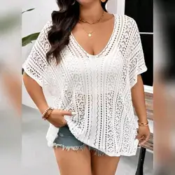 Embrisa Plus Size Casual Simple Resort Versatile Knit Pullover Top - 4XL