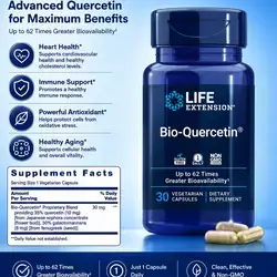 Life Extension, Bio-Quercetin, 62X Greater Bioavailability, Immune & Respiratory Health, Heart, Histamine, Seasonal Allergy, Anti-aging, Anti inflammation, Quercetin, Fenugreek, 30 Capsules Quercetin