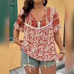 Breezaya Plus Size Women Ditsy Floral Casual Shirt - 3XL