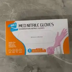 med nitrile gloves (M) powder free , single - use ,non sterile , ambidextrous 100 gloves color; pink