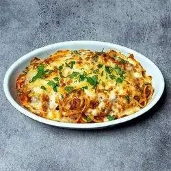 Baked Spaghetti Bolognese with Mozzarella Parmesan