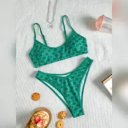 Swim Mod 2pcs/Set Spaghetti Strap Top & High Cut Bikini Bottom Bikini Set - XS
