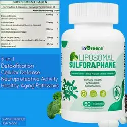 Liposomal Sulforaphane, 500mg, Broccoli Extract, Quercetin, Black Pepper, Vitamin C , Antioxidant, Detox & Cellular Support for Men & Women, Sulforaphane, 60 Capsules Sulforaphane