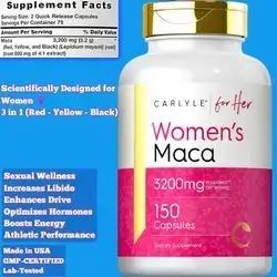 Maca Root, for Women, maca root Extract, red maca, yellow maca, black maca, High Potency, Sexual Wellness, Libido and drive, Energy and performance, 150 Capsules maca 