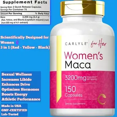 Maca Root, for Women, maca root Extract, red maca, yellow maca, black maca, High Potency, Sexual Wellness, Libido and drive, Energy and performance, 150 Capsules maca
