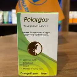 pelargos pelargonium sidoides relieve the symptoms of upper respiratory tract infections ( common cold , sore throat , cough , blocked or runny nose ) orange flavor 120ml