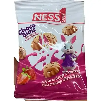 Ness 1 Choco Buns Strawberry Cream Filled Crunchy Biscuits