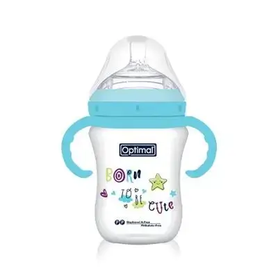 Mamilla Extra Wide Neck Double Anti-Colic Feeding Bottle 300ml (+6) with Handle - Blue