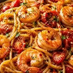 Red Spaghetti With Shrimp