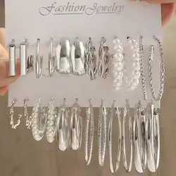 24pcs European Style Metal Hoop And Pearl Earring Set