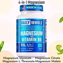 Magnesium 4-in-1 Complex, 976mg of Magnesium Glycinate, magnesium Citrate, magnesium Malate, magnesium L-Threonate & Vitamin B6, magnesium Complex, 90 Capsules magnesium Complex