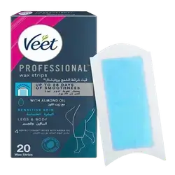 Professional wax strips with almond oil for Sensitive Skin body and legs 20 strips 4 perfect finish wipes  _ Veet