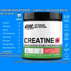 Optimum Nutrition Creatine Monohydrate Plus Powder, Strawberry Peach Flavored Creatine Performance Blend, with Electrolytes for Hydration, Added Vitamins, 40 Servings, 360 Grams Creatine