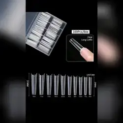 100Pcs Nail Tips Extra Long Clear Coffin C Curve Fake Acrylic