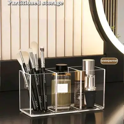 1pc Acrylic Transparent Desktop Makeup Brush Holder, Organizer Display Stand