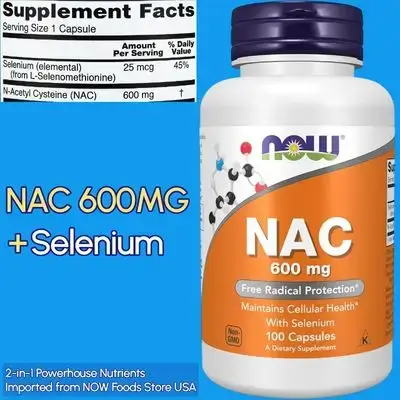 Now Supplements, Nac, 600mg, Selenium, N Acetyl Cysteine, 100 Day Supply, 100 Capsules Nac