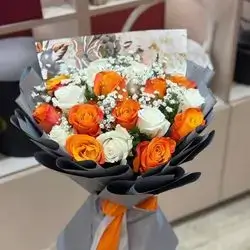 Russian Rose Bouquet, Orange And White