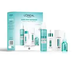 L'Oreal Paris Dark Spot Defender Giftset, 4 Step Routine Powered By Niacinamide; Bright Reveal Spot Fading Serum-in-Cleanser; Niacinamide Dark Spot Serum; SPF 50+ UV Fluid; Exfoliant Peel Treatment