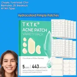 Pimple Patches, for Face, Hydrocolloid Acne Cover Patch, Pimple Stickers for Cheeks, Forehead, Chin Blemishes Zit & Breakouts, All Skin Types, Dots, Strips, Contoured, 5 Sizes Variety, 443 count