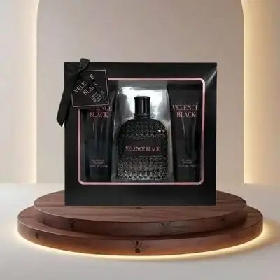 Velence Black Gift Set including perfume, body lotion, and shower gel