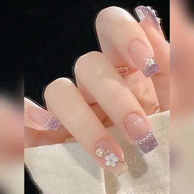 24pcs Blue French Fake Nails, Colorful Stylish Nail