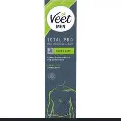 veet men total pro hair removal cream 3min quick & easy leaves skin hydrated for up to 24hrs normal skin chest & body 200ml