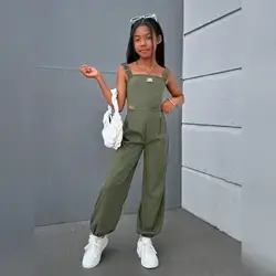 SHEIN Tween Girl Street-Style Woven Solid Color Jumpsuit - 5 Years