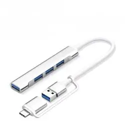 4-port USB-C multi-interface adapter. It connects to a device via a USB-C port. It expands one USB-C port into four standard USB-A ports. It allows connection of peripherals such as keyboards, gamepads, mice, and U disks (flash drives). It supports compatibility with phones and Macbooks.