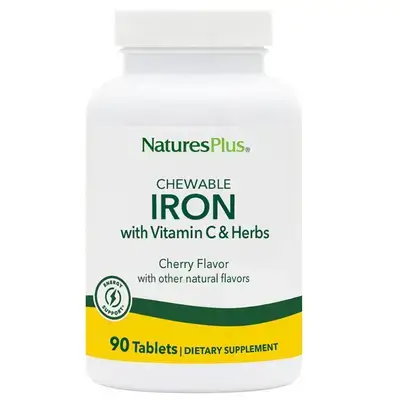 NaturesPlus Chewable Iron, Cherry - 90 Tablets - Supports Natural Energy Production - High-Potency Supplement with Vitamin C & Herbs - 90 Servings
