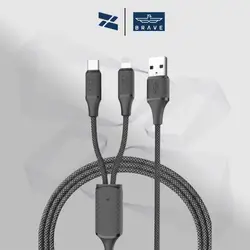 Brave 2 In 1 Fast Charging Data Cable BDC-44 USB -A To C+Lightning - Black