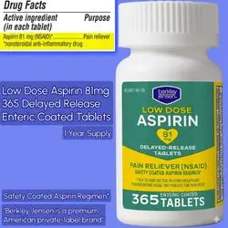 Aspirin 81mg Low Dose, DELAYED-RELEASE, Enteric Coated Tablets, NSAID Pain Reliever & Fever Reducer, for Minor Aches, Muscle Pain & Cramps. Safety Coated, Made in USA, 365 Coated Tablets aspirin