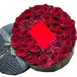 Red Rose In Circle Box