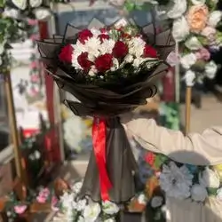 Red Rose & White Flowers