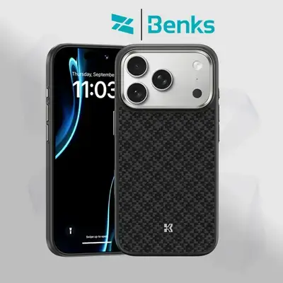 BENKS ArmorGrid ArmorPro Case built with Kevlar for iPhone 17 Pro Max - Obsidian Black