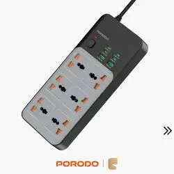 Porodo 3000W 6AC Universal Power Strip 4x Type-C & 2x USB-A Ports - Gray