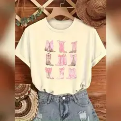 2026 Pink Bow Cowgirl Boots Shirt Country T-Shirt - Small