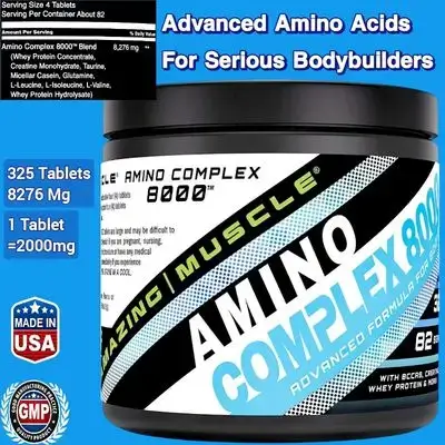 Amazing Muscle Amino Complex, 8000 Mg, Formula with Taurine, Creatine, L-Glutamine, Whey Protein, BCAA, EAA, Amino Acids, Creatine, Leucine, 325 tablets amino 