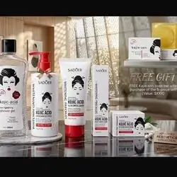 Sadoer Kojic Acid Whitening Freckles Skincare Set ( Shower Gel 500ml, Body Lotion, Cleanser, Face Cream, Serum, and Free Soap)