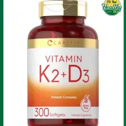 Vitamin K2 D3 Supplement | 300 Softgels | 200mcg K2 MK7 & 250mcg D3 | by Carlyle