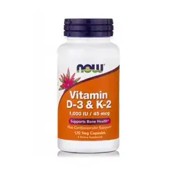 ناو فودز - كبسولات فيتامين د3 +كي2 - 1000 وحدة دولية - عدد 120/NOW Foods Vitamin D-3 & K-2, 120 Veg Capsules