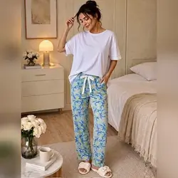 SHEIN LEISURE 2pcs Floral print Solid Color Pajama Set - Small